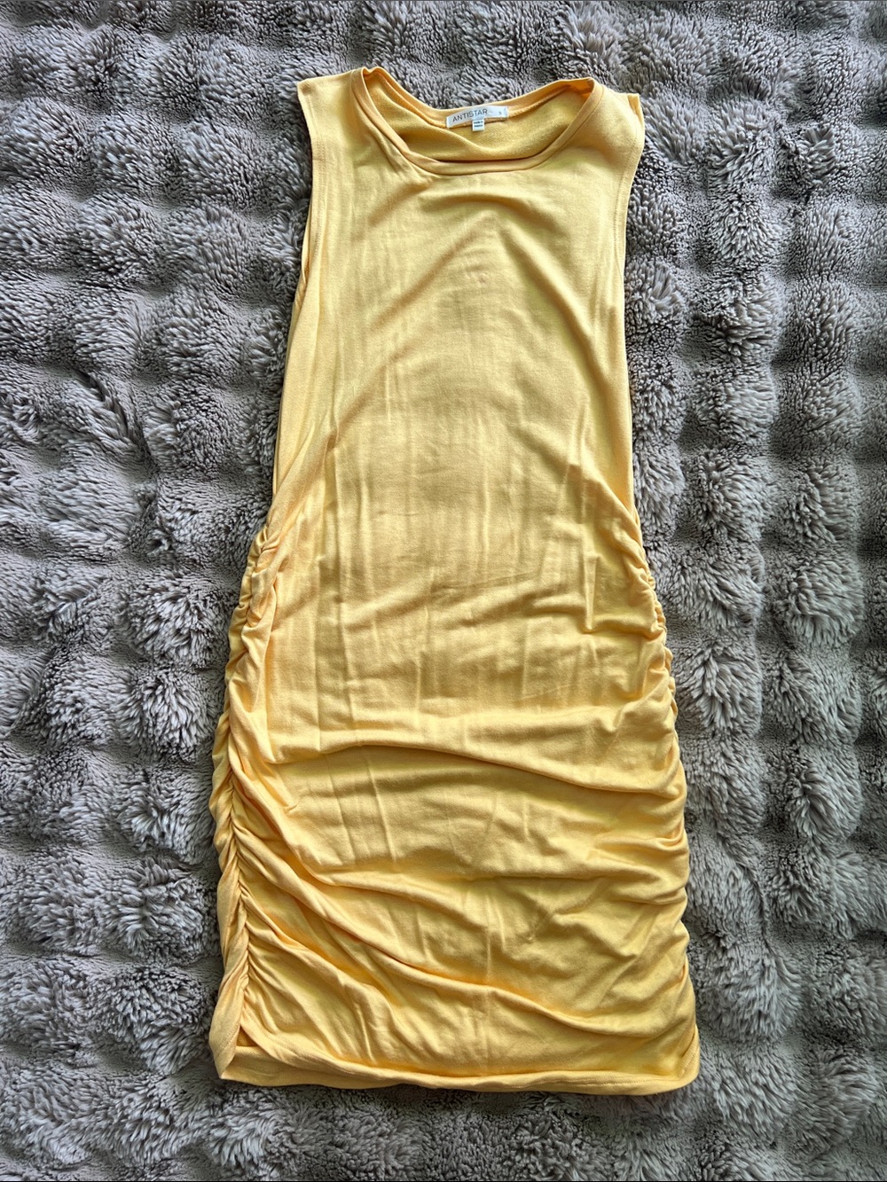 Sleeveless Ruched Long Dress in Soft Yellow